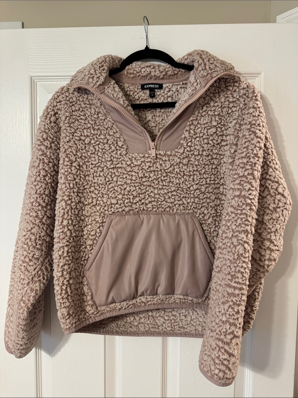 Express Taupe Sherpa Half-Zip Pullover